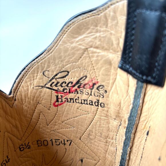 Lucchese Women's Black Leather Embellished Cowboy Cowgirl Boots US Size 6.5 - Picture 11 of 13